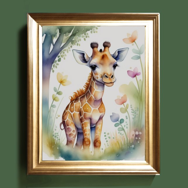 Watercolor Painting Baby Giraffe Nursery 5:4 Poster (Creator Uploaded)