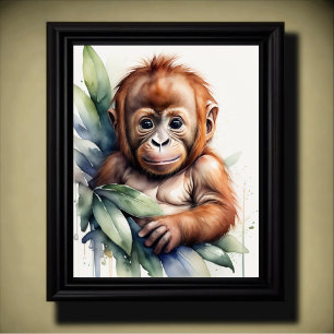 Watercolor Painting Baby Orangutan Nursery 5:4 Poster