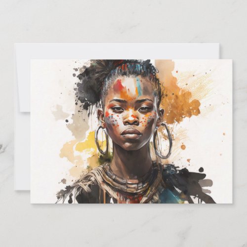 Watercolor Painting Beautiful African Tribe Women Holiday Card