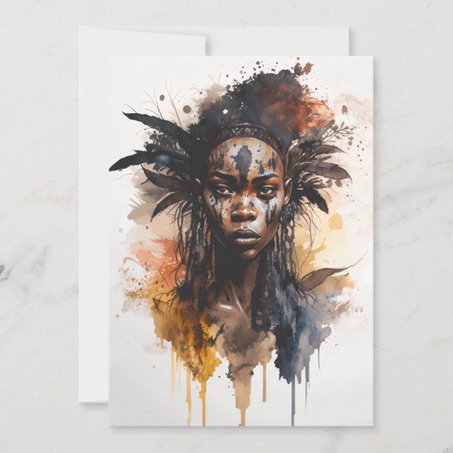 Watercolor Painting, Beautiful African Tribe Women Invitation (Front)