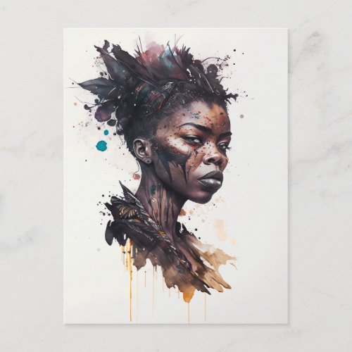 Watercolor Painting Beautiful African Tribe Women Postcard