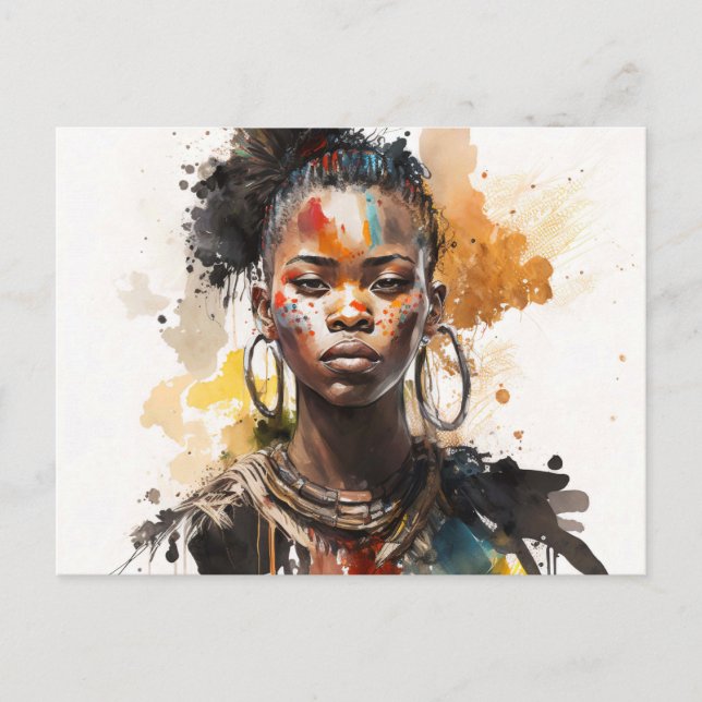 Watercolor Painting, Beautiful African Tribe Women Postcard (Front)