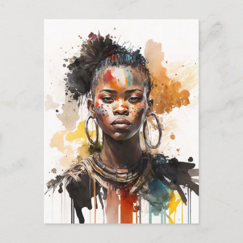 Watercolor Painting Beautiful African Tribe Women Postcard
