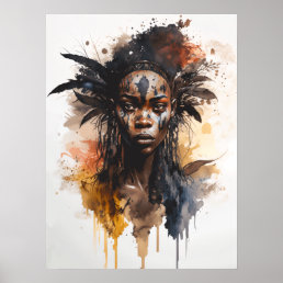 Watercolor Painting, Beautiful African Tribe Women Poster
