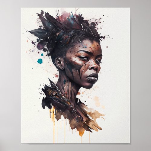 Watercolor Painting Beautiful African Tribe Women Poster