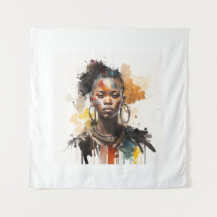 Watercolor Painting, Beautiful African Tribe Women Tapestry