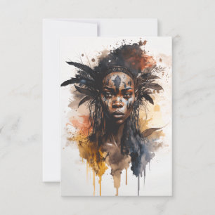 Watercolor Painting, Beautiful African Tribe Women Thank You Card