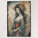 Watercolor Painting Beautiful Asian Woman Flowers Jigsaw Puzzle at Zazzle