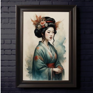 Set of 2 paintings Beautiful Woman Geisha Asian Girls Oil painting