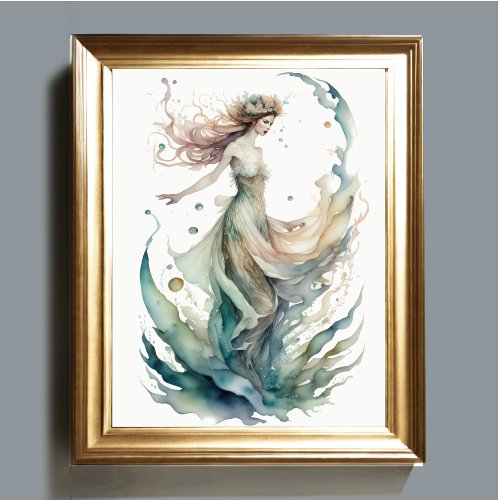 Watercolor Painting Beautiful Water Nymph II Poster