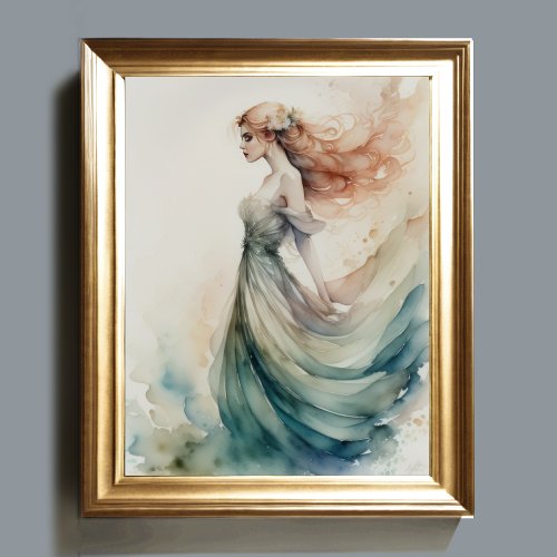 Watercolor Painting Beautiful Water Nymph III Poster