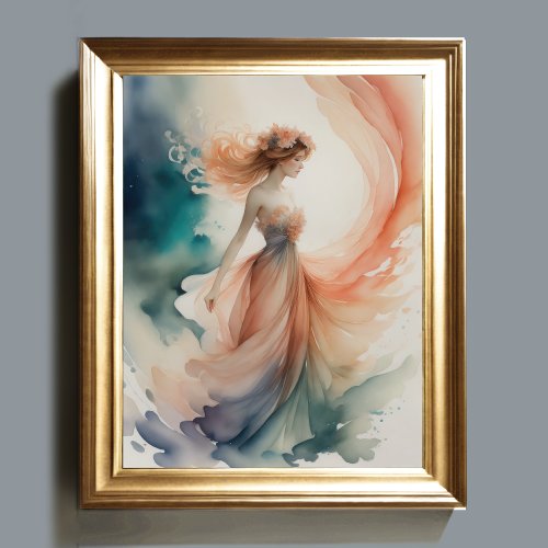 Watercolor Painting Beautiful Water Nymph Poster