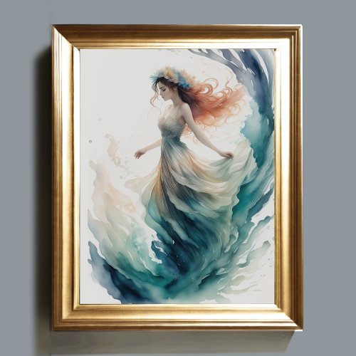 Watercolor Painting Beautiful Woman Water Nymph II Poster