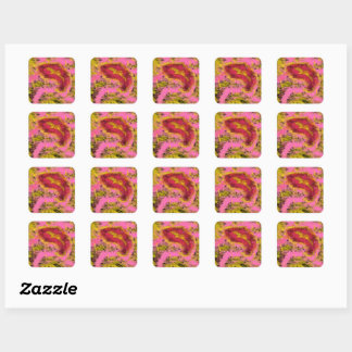 watercolor painting Birthday with Pink Red Black a Square Sticker