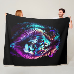 Watercolor Painting Blue Purple Lion Fleece Blanket