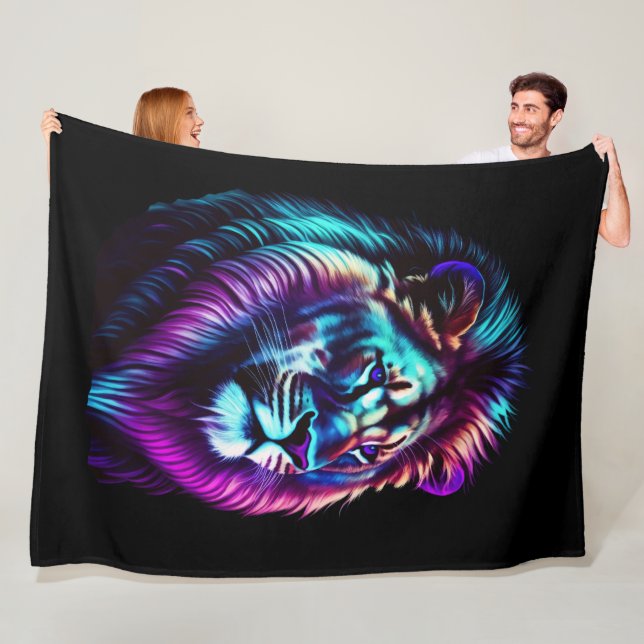 Watercolor Painting Blue Purple Lion Fleece Blanket (In Situ)