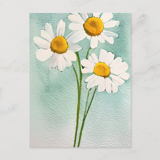 Watercolor painting chamomile flowers white bloom postcard (Front)