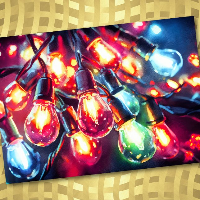 Watercolor Painting Christmas Holiday String Light Card (Creator Uploaded)