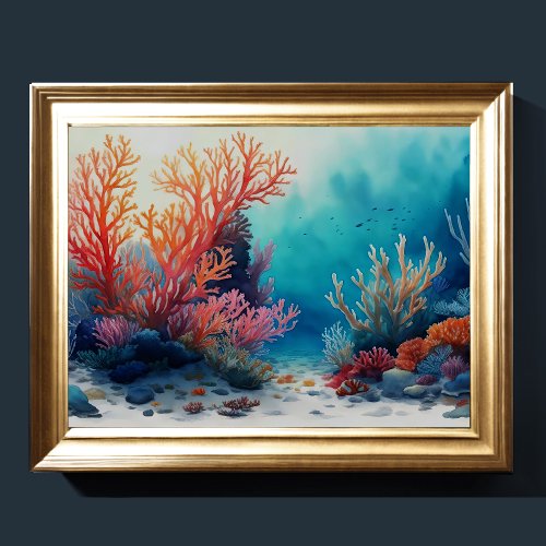 Watercolor Painting Coral Reef Poster