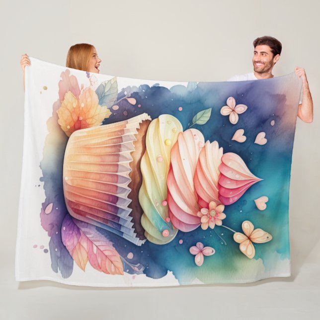 Watercolor Painting Cupcake Fleece Blanket (In Situ)