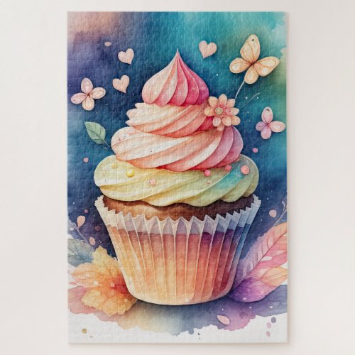 Watercolor Painting Cupcake Jigsaw Puzzle
