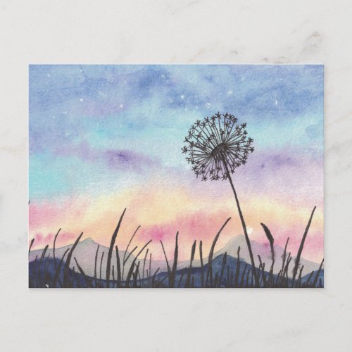 Watercolor Painting Dandelion Postcard
