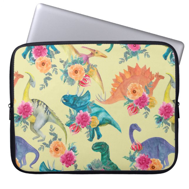 Watercolor painting dinosaurs pattern. Seamless ba Laptop Sleeve (Front)
