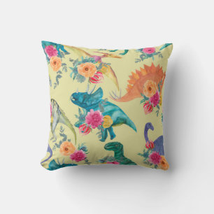 Watercolor painting dinosaurs pattern. Seamless ba Throw Pillow