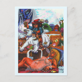 Watercolor Painting Eros ride Aurora Lioness Dream Holiday Postcard