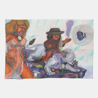 Watercolor Painting Eros rides Aurora Lioness Love Kitchen Towel