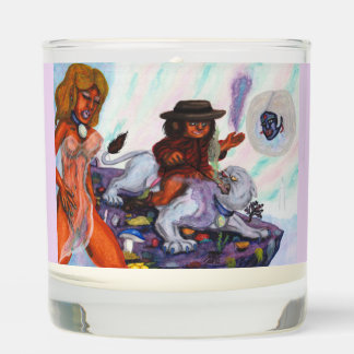 Watercolor Painting Eros rides Aurora Lioness Love Scented Candle