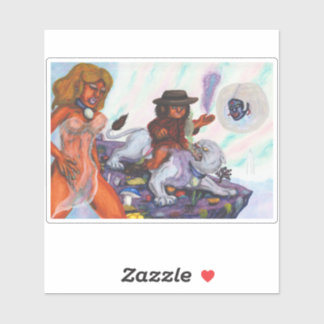 Watercolor Painting Eros rides Aurora Lioness Love Sticker