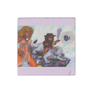 Watercolor Painting Eros rides Aurora Lioness Love Stone Magnet