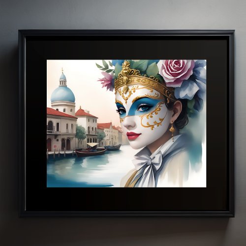 Watercolor Painting Female Venetian Mask II Poster