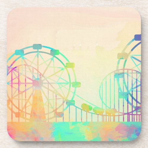 Watercolor Painting Ferris Wheel Fairground Art Beverage Coaster
