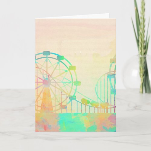 Watercolor Painting Ferris Wheel Fairground Art Card