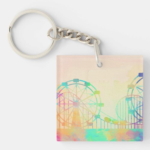 Watercolor Painting Ferris Wheel Fairground Art Keychain