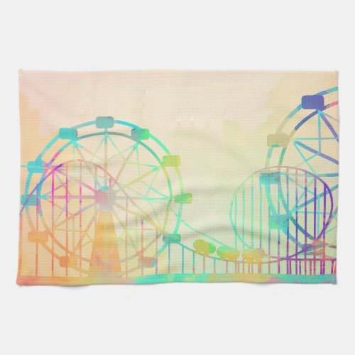 Watercolor Painting Ferris Wheel Fairground Art Kitchen Towel
