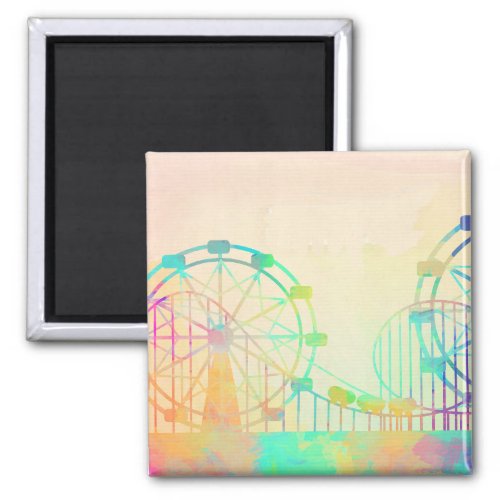 Watercolor Painting Ferris Wheel Fairground Art Magnet