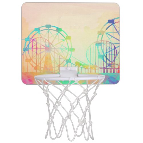 Watercolor Painting Ferris Wheel Fairground Art Mini Basketball Hoop