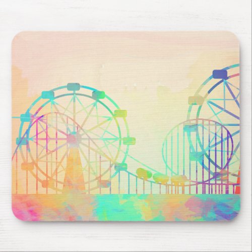 Watercolor Painting Ferris Wheel Fairground Art Mouse Pad