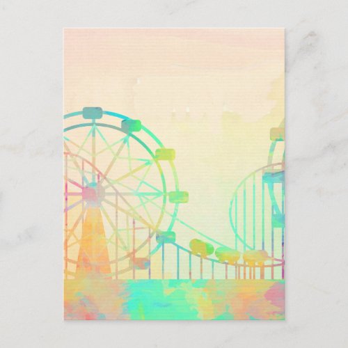 Watercolor Painting Ferris Wheel Fairground Art Postcard