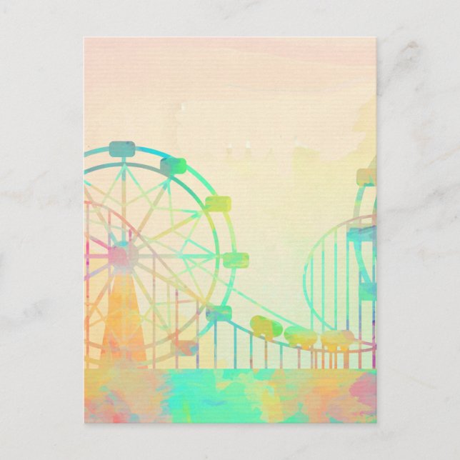 Watercolor Painting Ferris Wheel Fairground Art Postcard (Front)