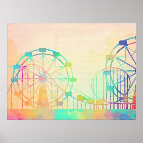 Watercolor Painting Ferris Wheel Fairground Art Poster