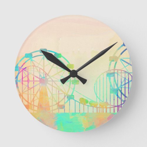 Watercolor Painting Ferris Wheel Fairground Art Round Clock