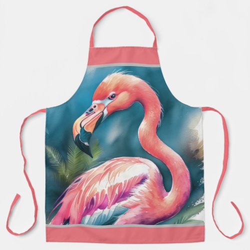 Watercolor Painting Flamingo Apron