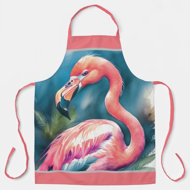 Watercolor Painting Flamingo Apron (Front)
