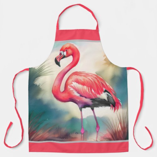 Watercolor Painting Flamingo Apron