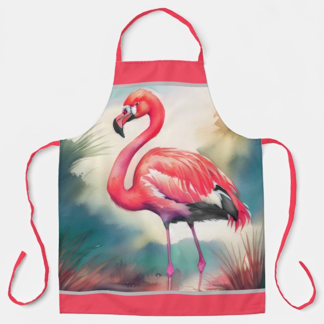 Watercolor Painting Flamingo Apron (Front)