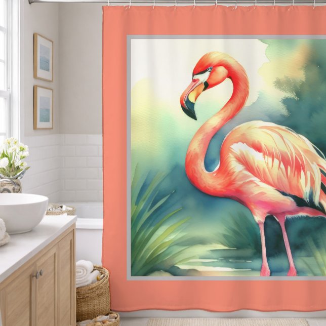 Watercolor Painting Flamingo Shower Curtain (Creator Uploaded)
